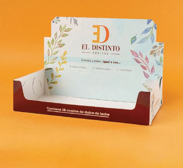 Exhibidor de El Distinto para presentar conitos de dulce de leche.